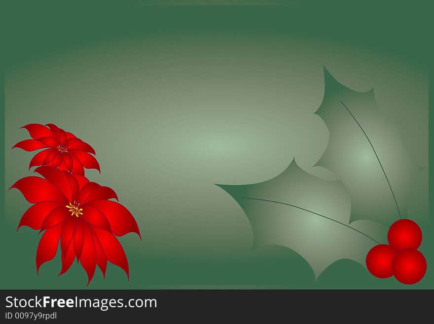 Poinsettia and holly leaf winter  background. Poinsettia and holly leaf winter  background.