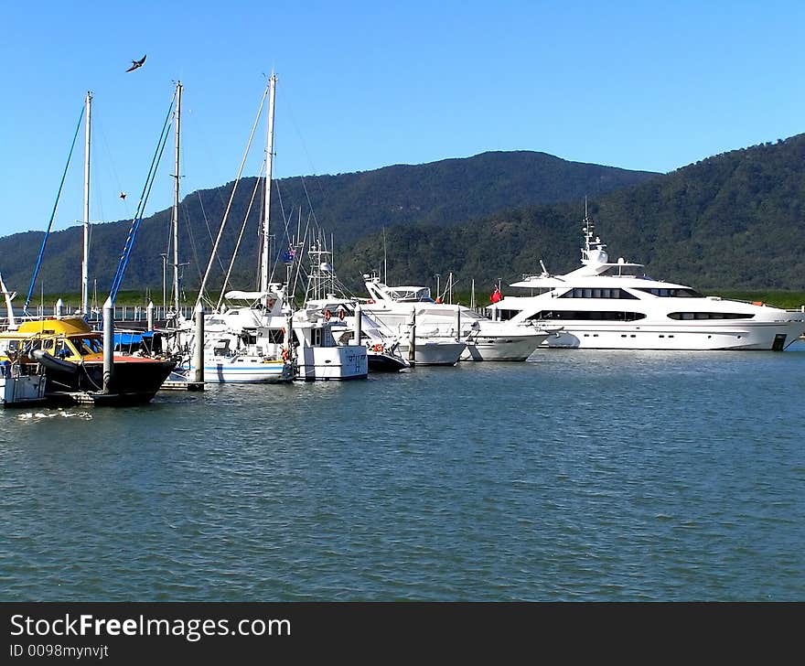 Docked yachts