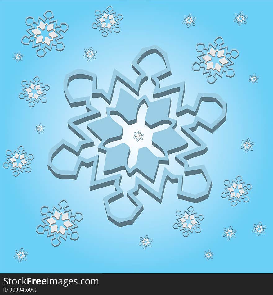 Snowflake falling in a blue snowy sky. Snowflake falling in a blue snowy sky