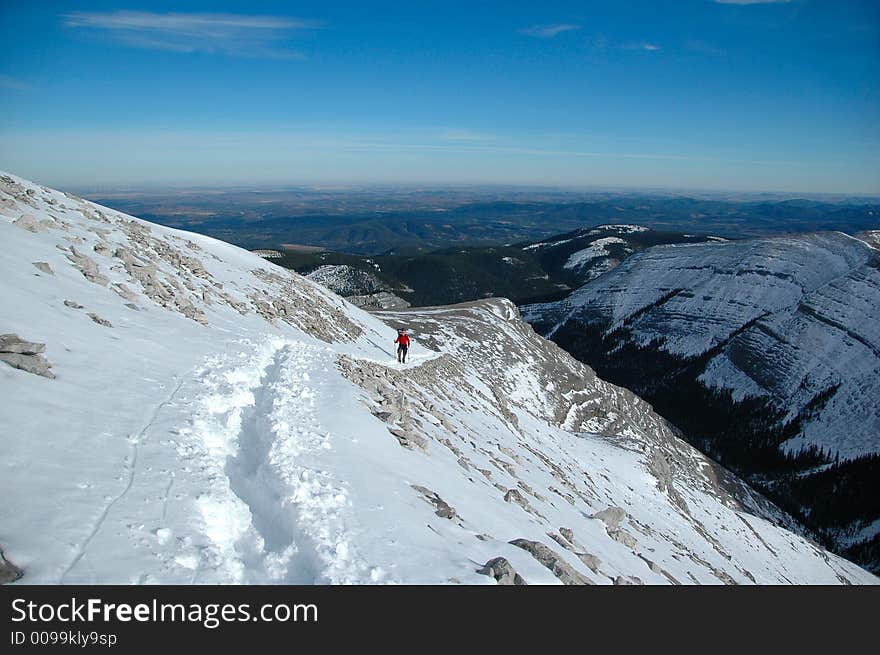 Climbing Moose mountain (alberta,canada) in winter. Climbing Moose mountain (alberta,canada) in winter.