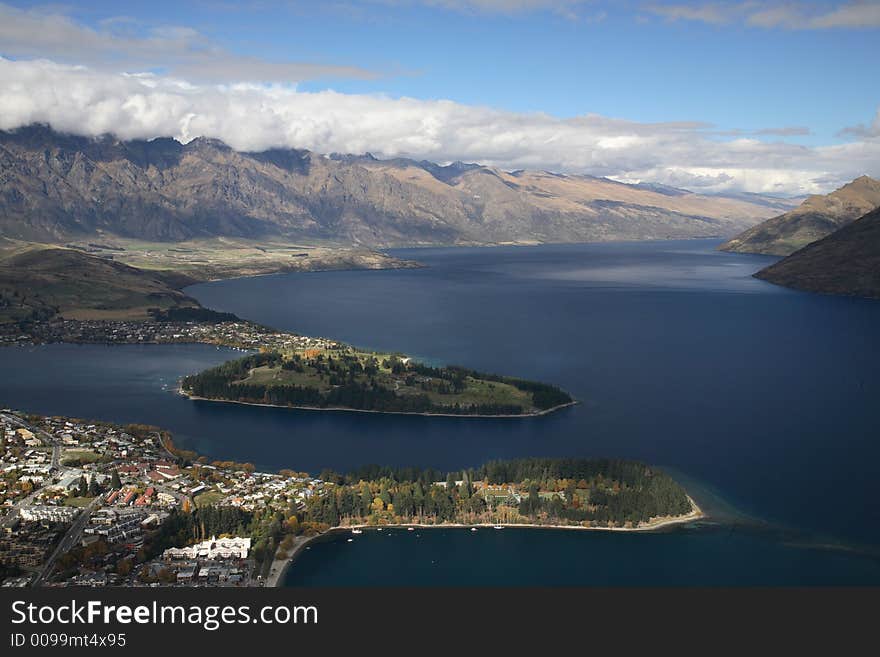 Lake and City View at Queenstown, NZ. Lake and City View at Queenstown, NZ