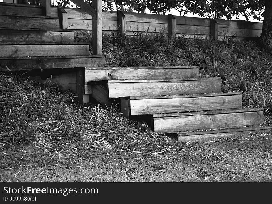 Old wooden steps shot in black and white