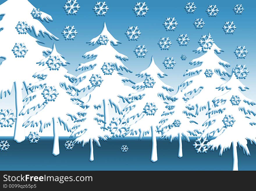 Winter time illustration with blue and white