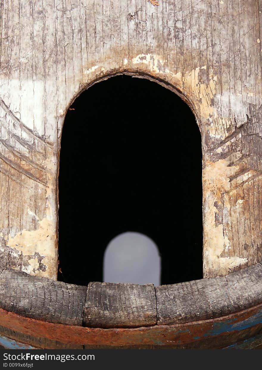 Old rusty wood barrel detail with wine reflection. Wine barrel. Old rusty wood barrel detail with wine reflection. Wine barrel