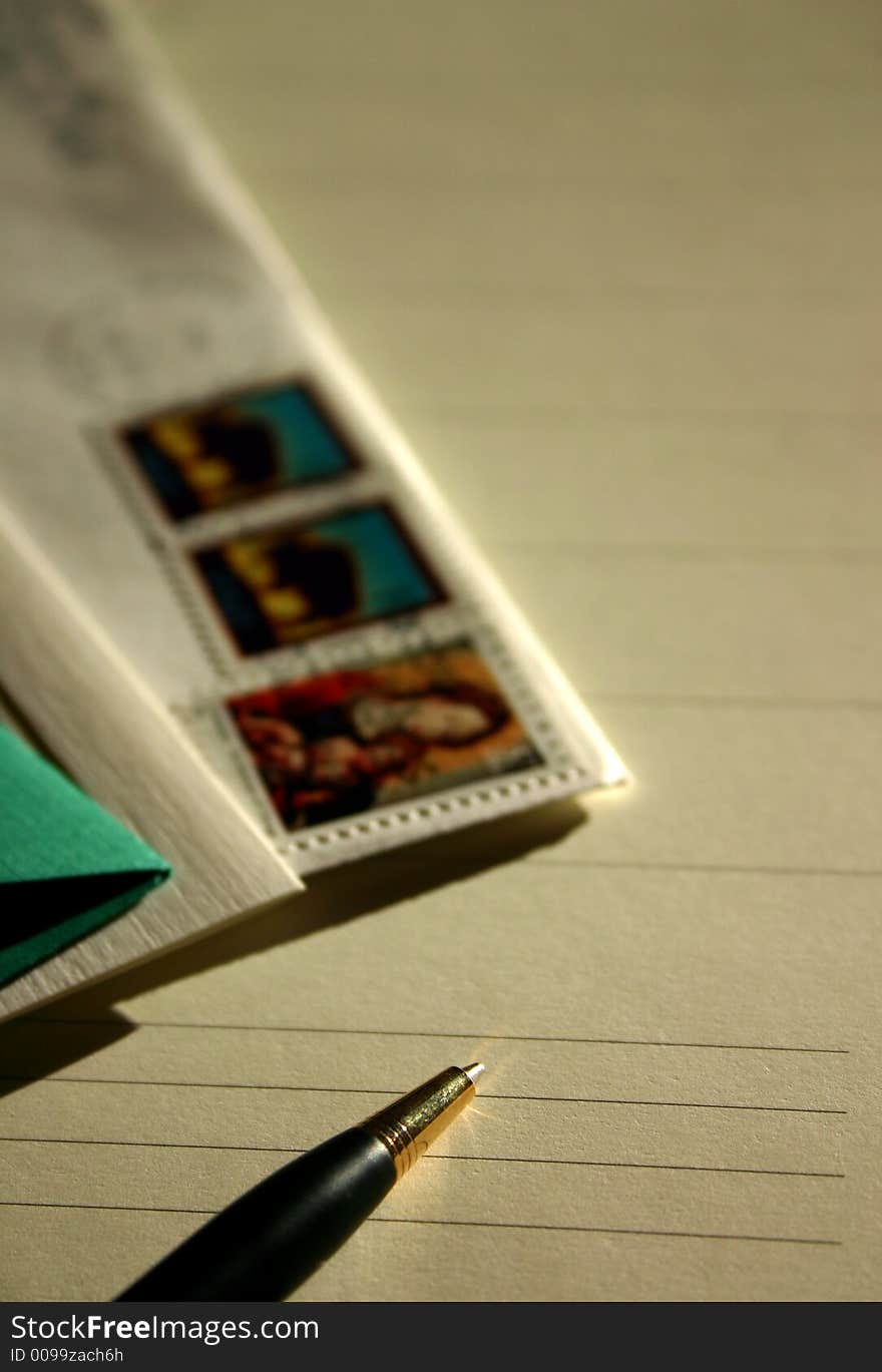 Letter with Christmas stamps and ballpoint-pen. Letter with Christmas stamps and ballpoint-pen