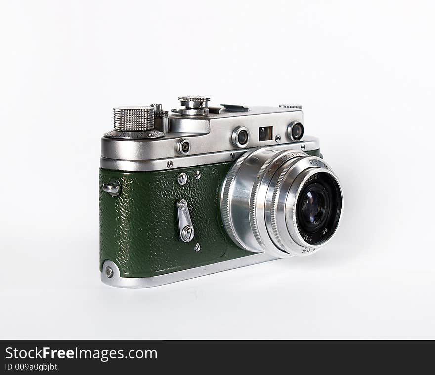 Vintage rangefinder camera over white. Vintage rangefinder camera over white