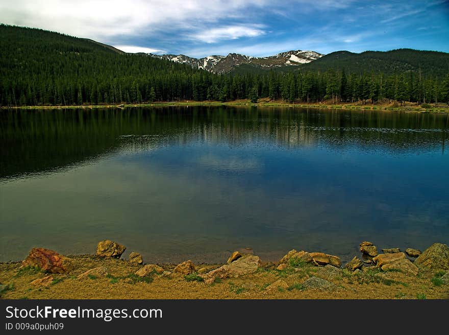 Colorado Mountain Lake With Blue Sky