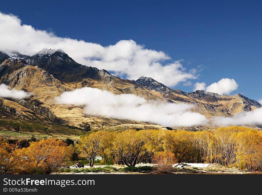 Beautiful mountain and trees in Autumn, New Zealand. Beautiful mountain and trees in Autumn, New Zealand