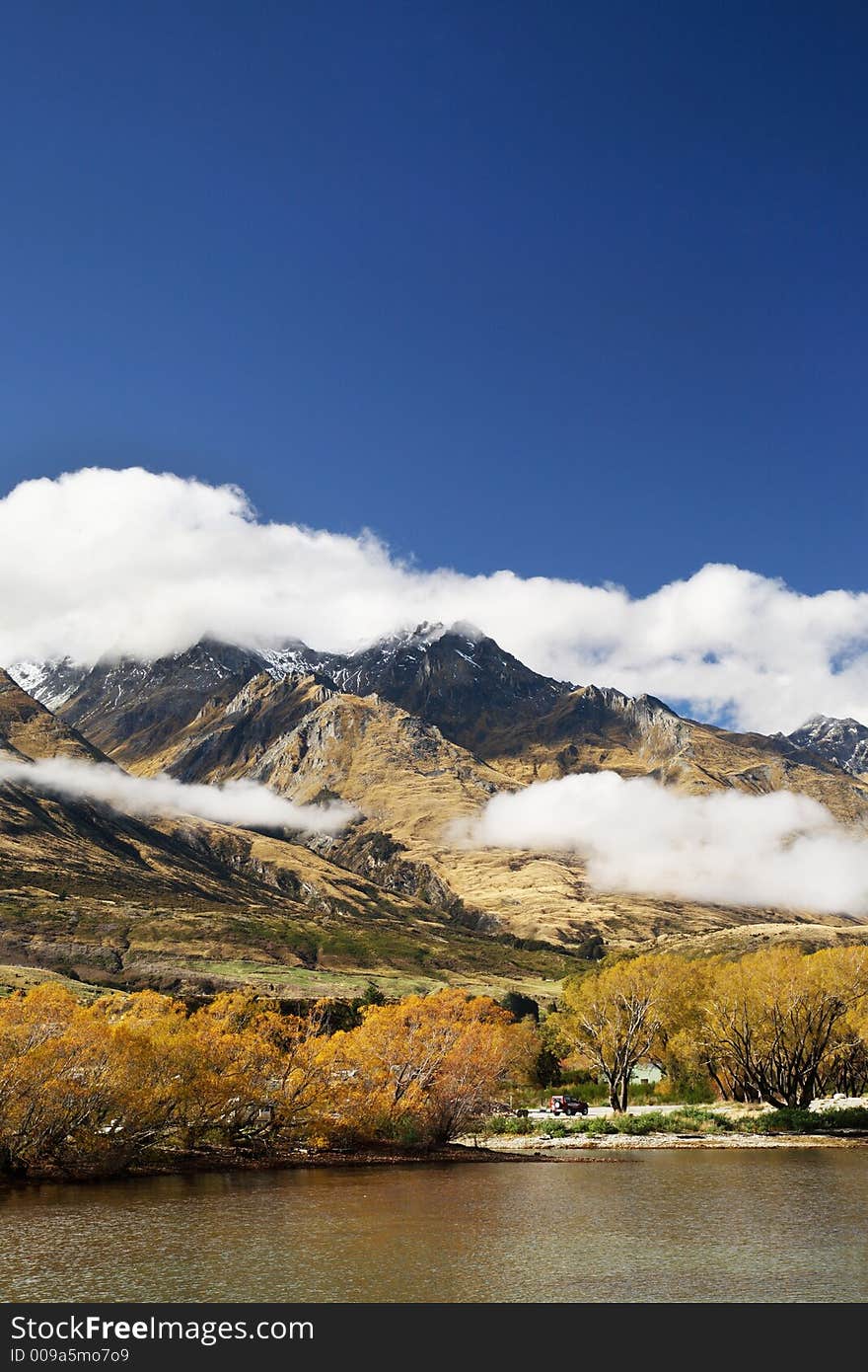 Beautiful trees and mountains in Autumn, New Zealand. Beautiful trees and mountains in Autumn, New Zealand