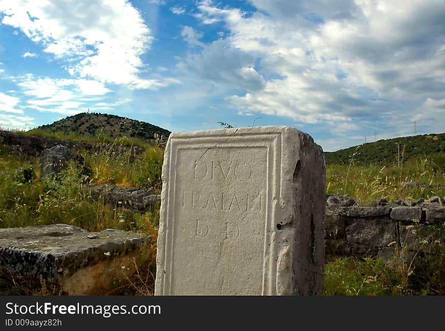 Roman epitaph in old town Docle near the city Podgorica in state Montenegro.