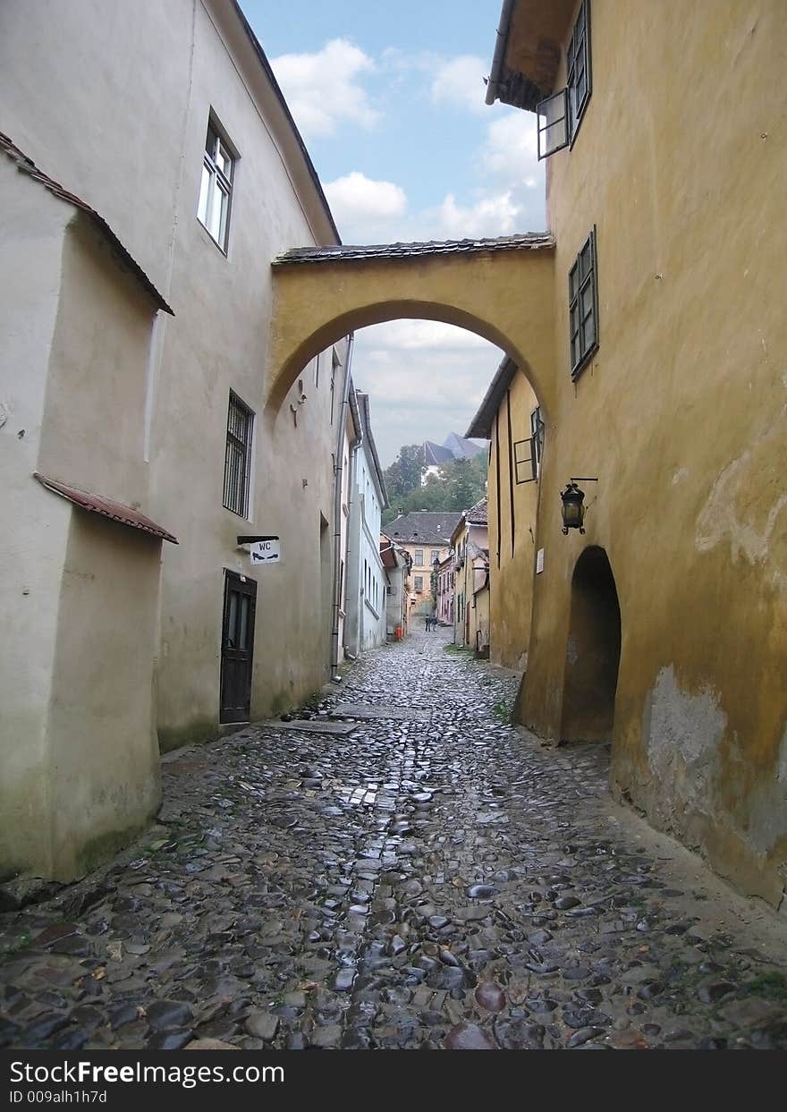 A street in medieval Sighisoara. A street in medieval Sighisoara