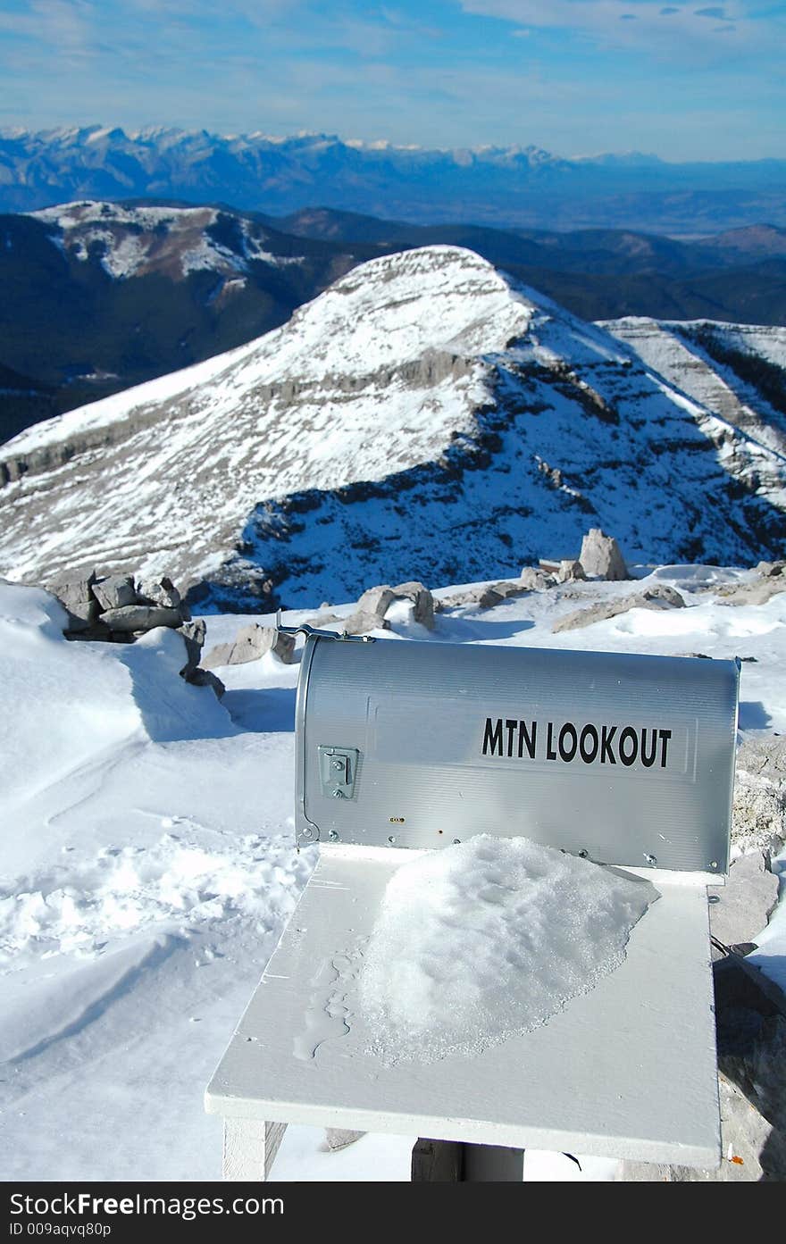 Mountain lookout sign on top of Moose mountain,alberta,canada.