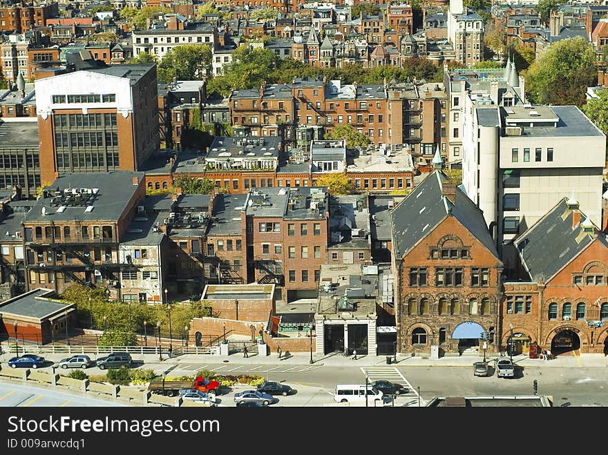 Looking down on the back bay neighborhood in Boston. Looking down on the back bay neighborhood in Boston