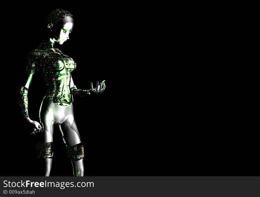 Android girl with green circuts