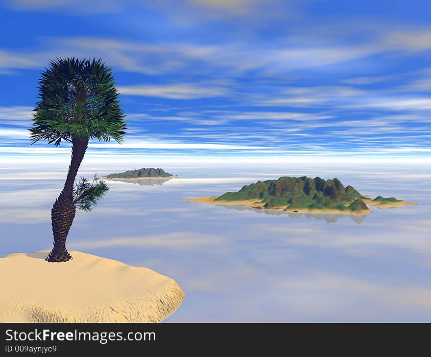 Tropical landscape with palm tree - 3d illustration. Tropical landscape with palm tree - 3d illustration