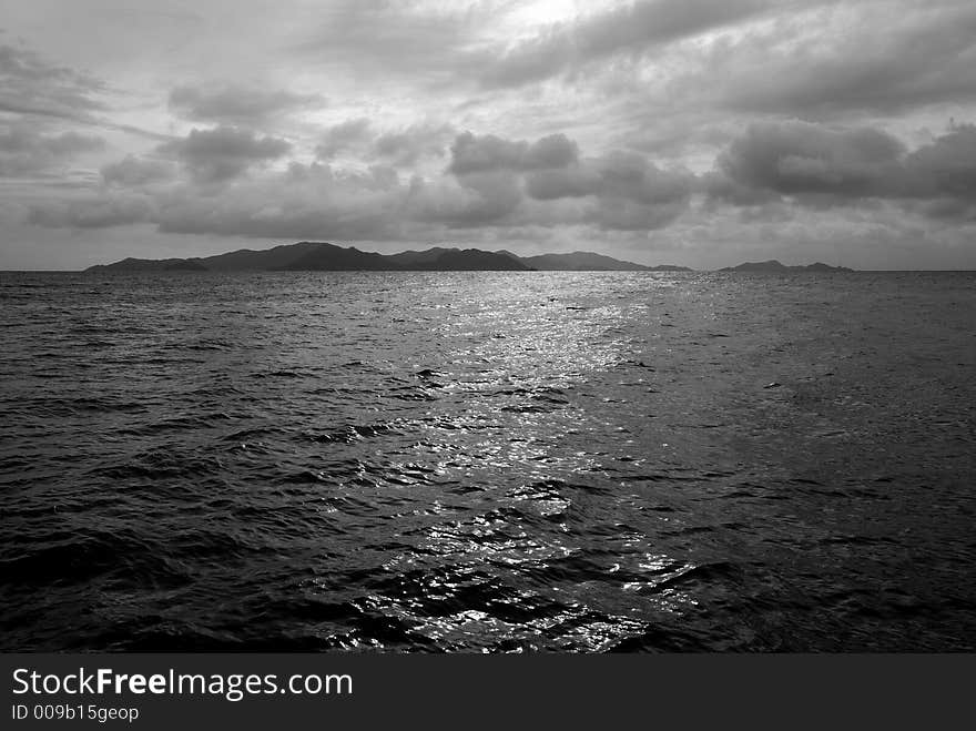 Cloudy, overcast sky over Praslin and Curieuse Islands, Seychelles. Cloudy, overcast sky over Praslin and Curieuse Islands, Seychelles