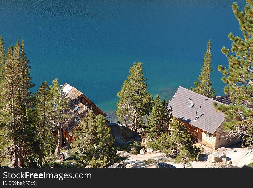 Cabin on a lake in the Sierra mountains of California