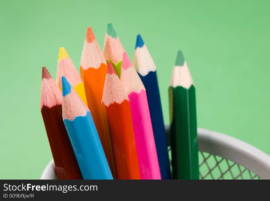 Close up shot of several colored pencils