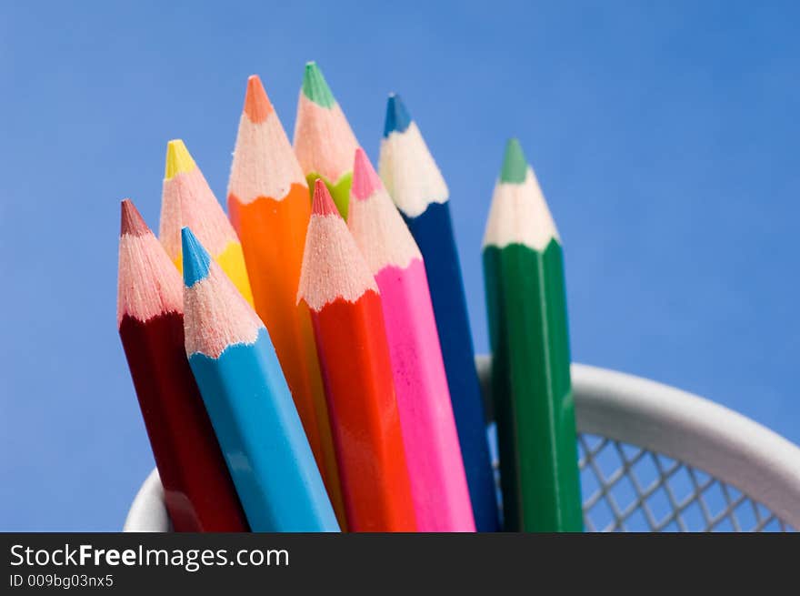 Close up shot of several colored pencils