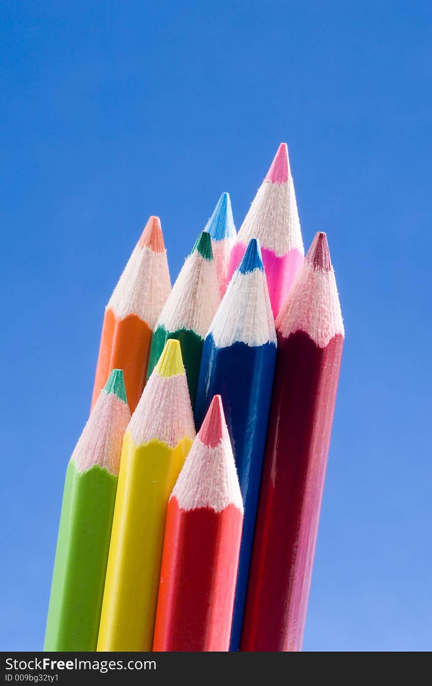 Close up shot of several colored pencils