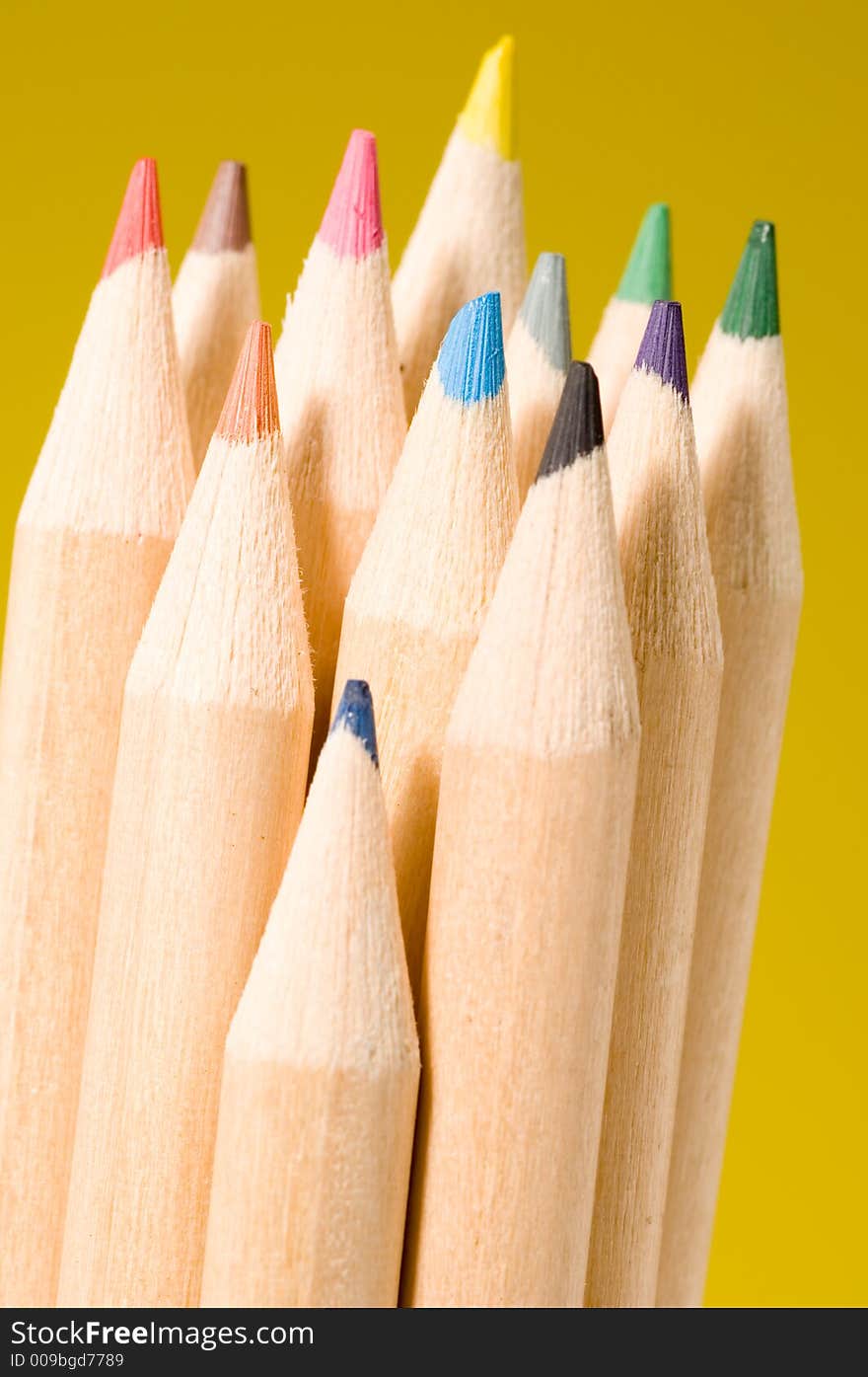 Close up shot of several colored pencils