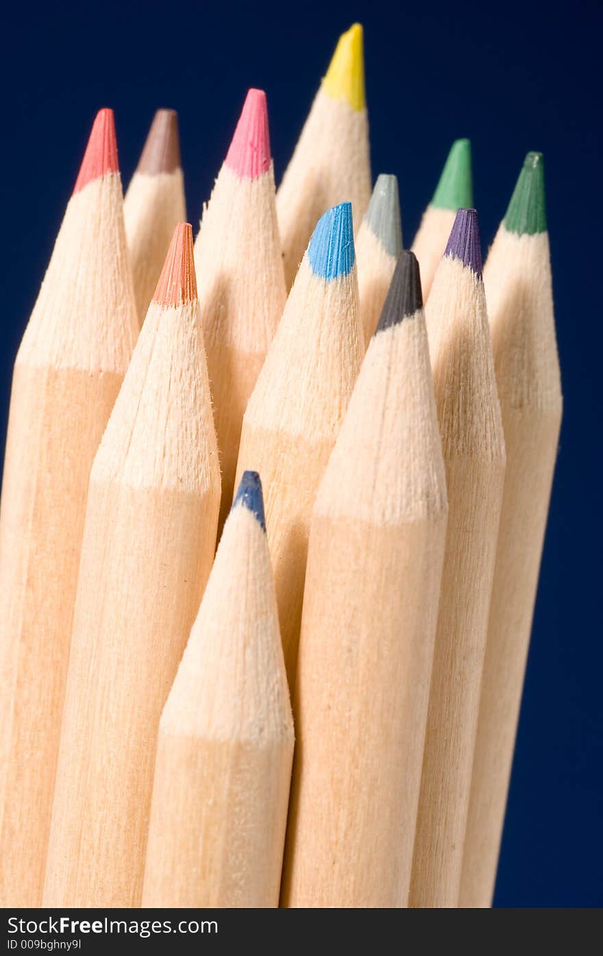 Close up shot of several colored pencils