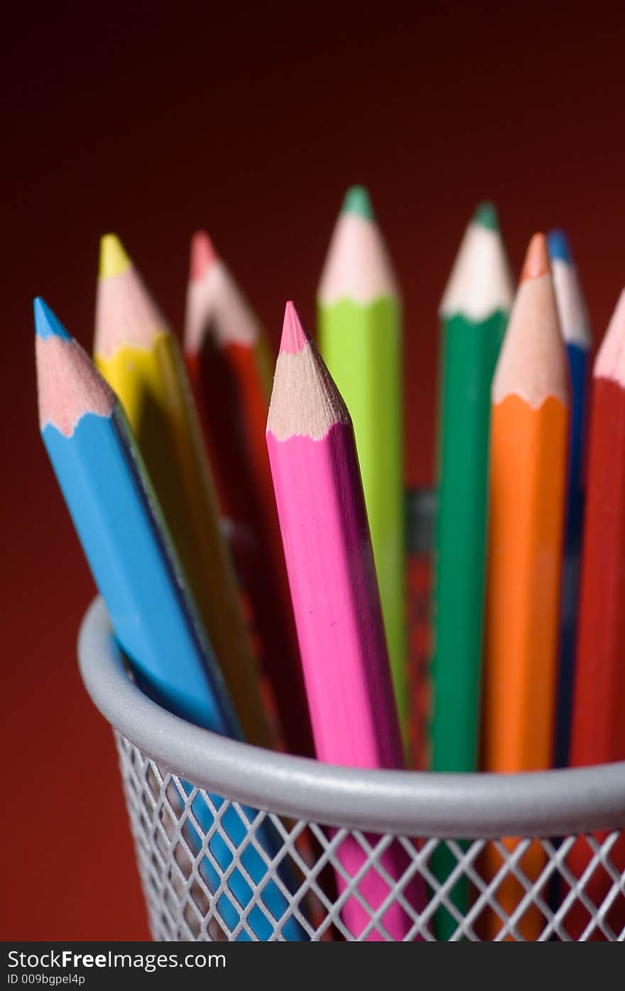 Close up shot of several colored pencils