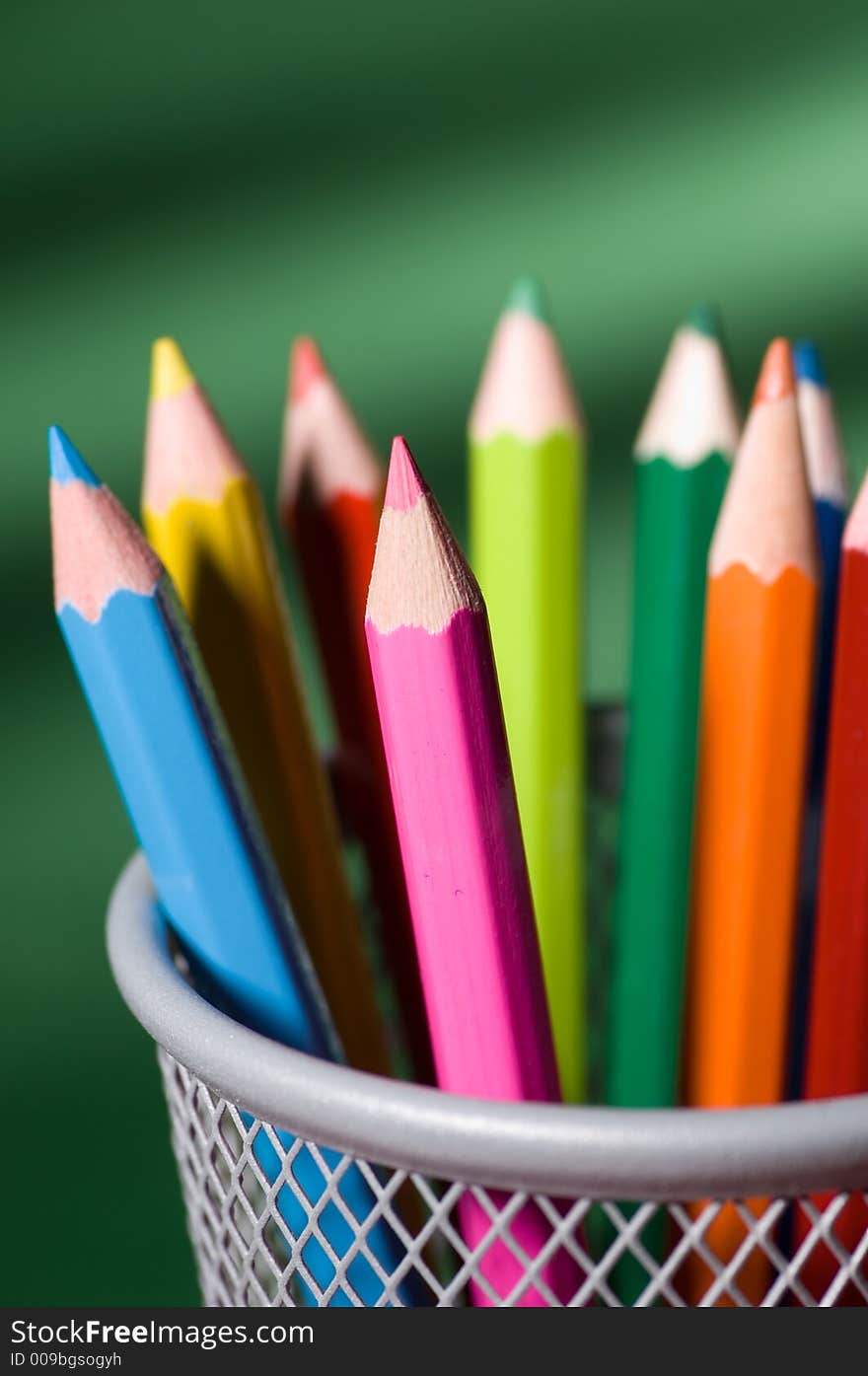 Close up shot of several colored pencils