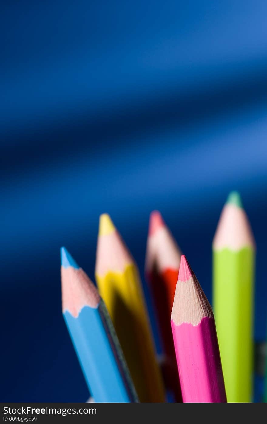 Close up shot of several colored pencils