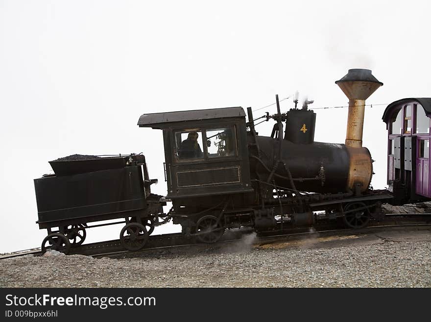 Locomotive on Mt Washington in a Fall Cloudy Day