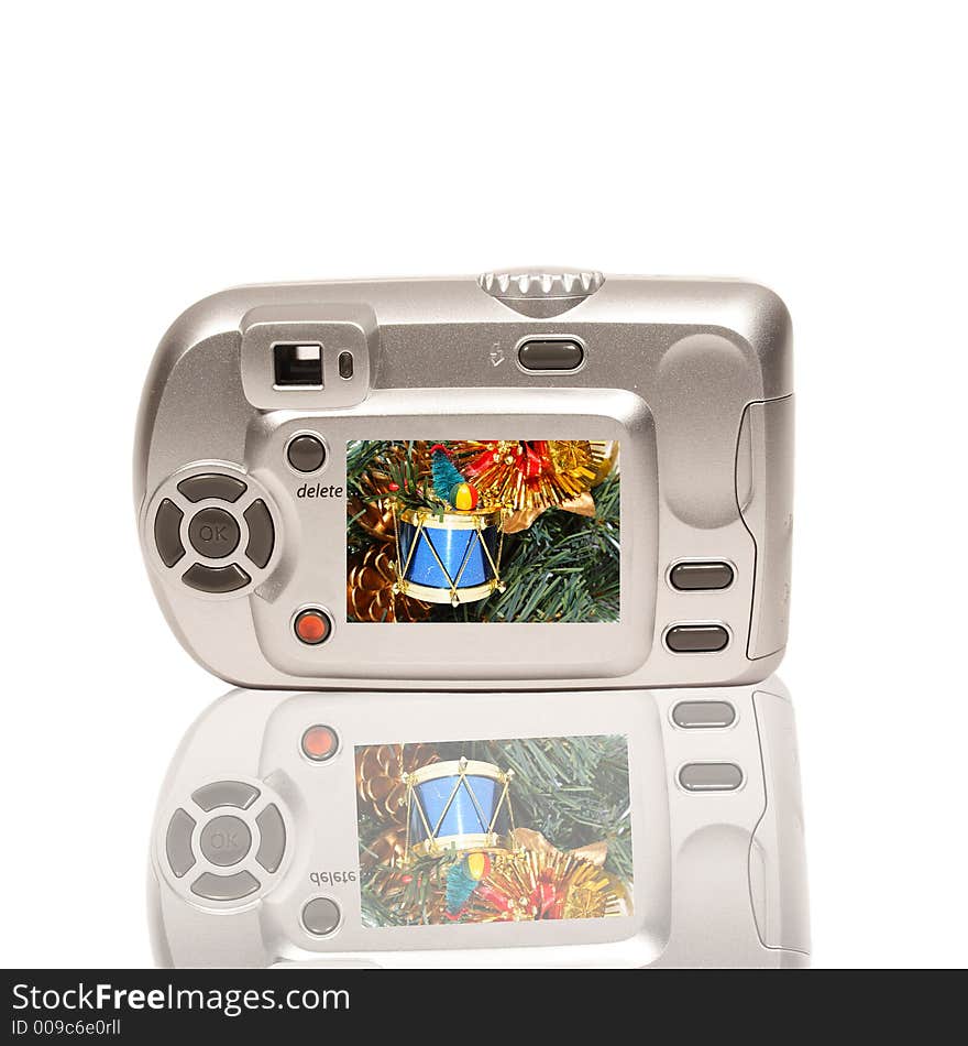 Camera gift with Christmas picture and reflection. Camera gift with Christmas picture and reflection