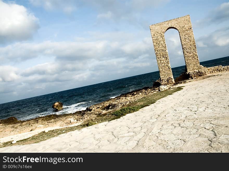 Ruins of a fortress - arch over seashore, Mahdia, Tunisia. Ruins of a fortress - arch over seashore, Mahdia, Tunisia