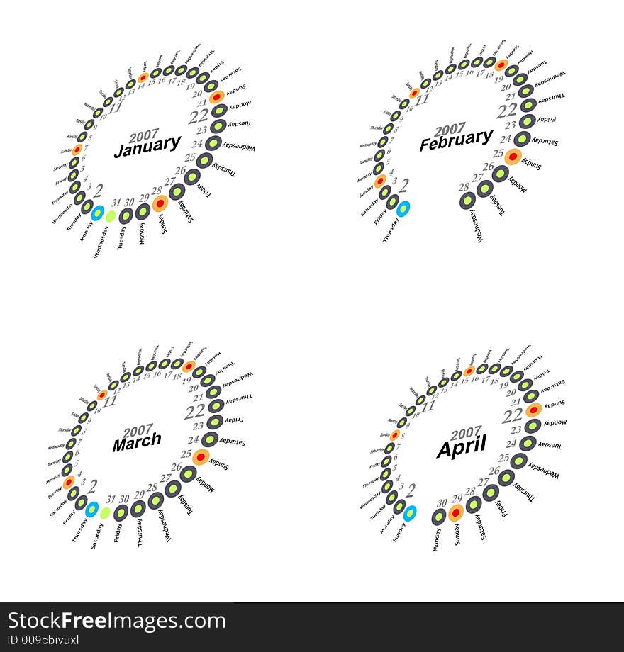 2007 january february march april calendar. Perspective view. 2007 january february march april calendar. Perspective view