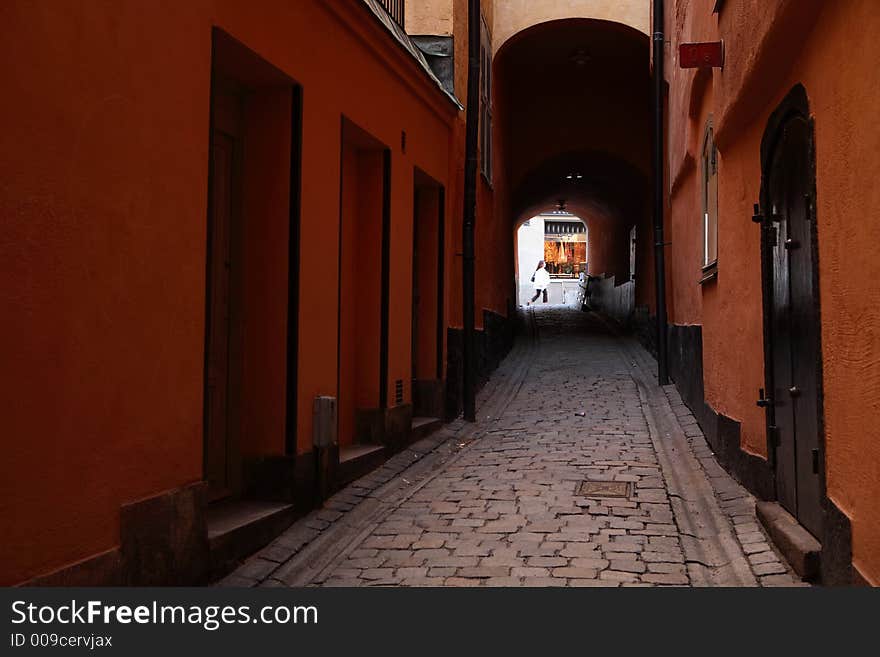 A historic Cobbled Alley in Gamla Stan, Stockholm, Sweden. A historic Cobbled Alley in Gamla Stan, Stockholm, Sweden