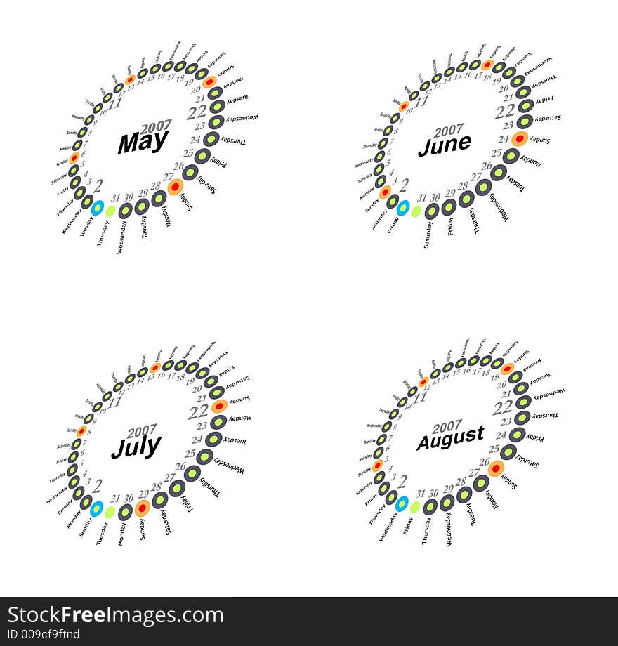 2007 may june july august calendar. Perspective view. 2007 may june july august calendar. Perspective view