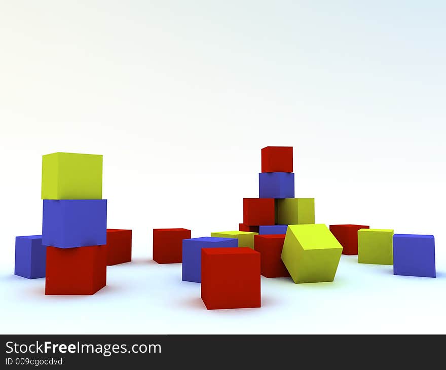 Varicoloured child's blocks for games in outdoor on a white background