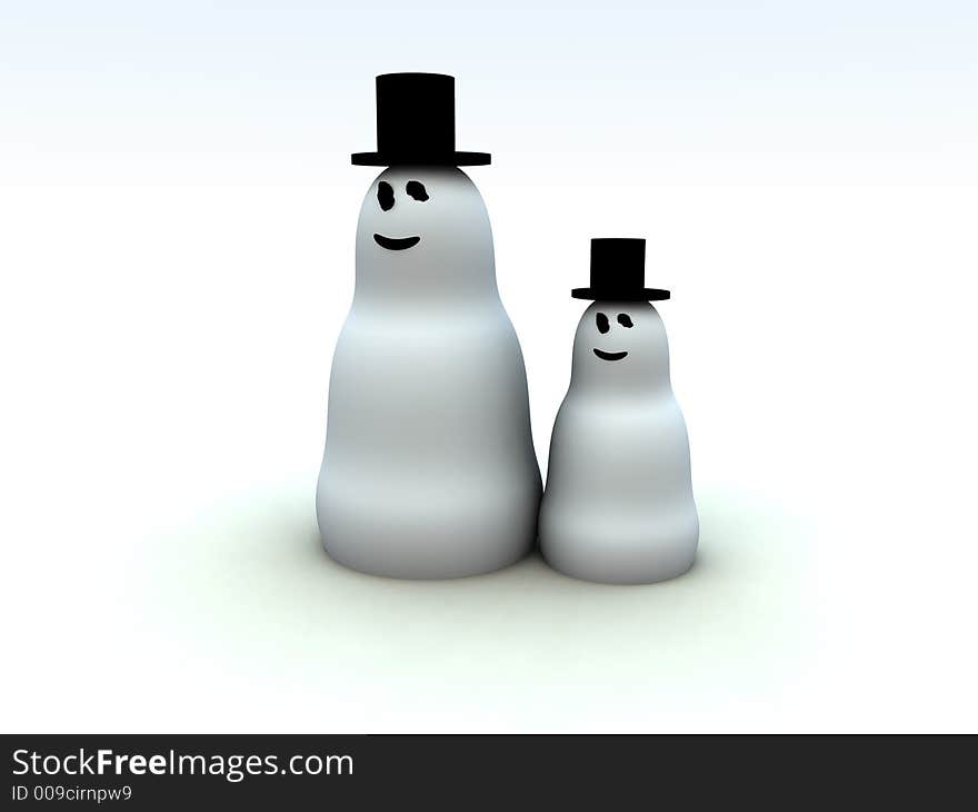 A computer created Christmas scene of two snowmen. A computer created Christmas scene of two snowmen.