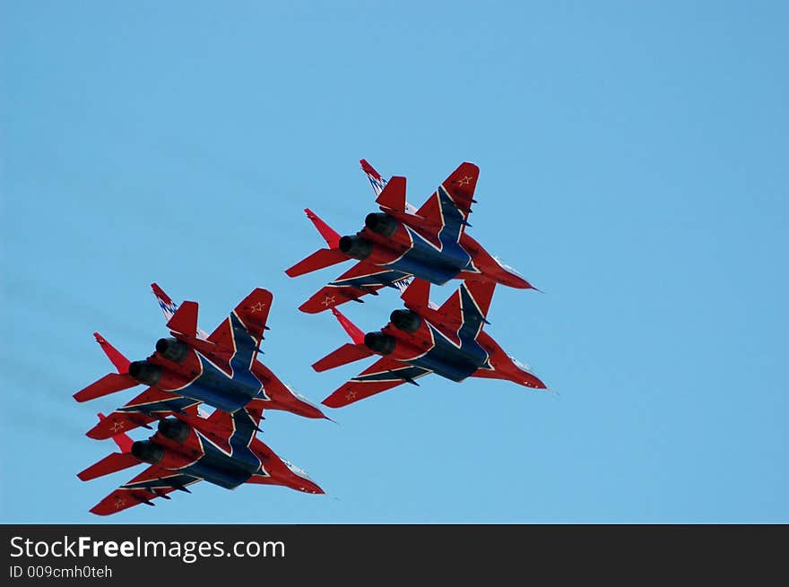 Swifts is a Russian aerobatics team based on Russian fighters Mikoyan MiG-29. Performed at Moscow Airshow MAKS-2005.