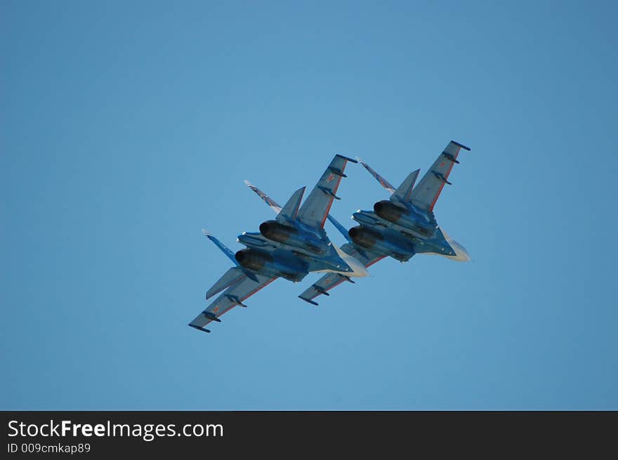 Russian Knights is a Russian aerobatics team based on Russian fighters Sukhoi Su-27. Performed at Moscow Airshow MAKS-2005. Russian Knights is a Russian aerobatics team based on Russian fighters Sukhoi Su-27. Performed at Moscow Airshow MAKS-2005.