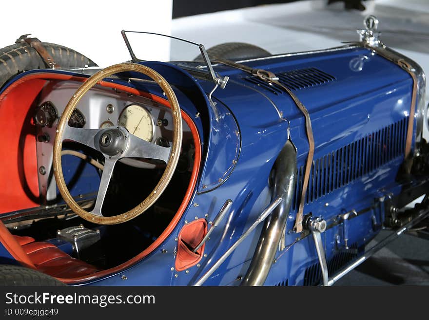 Old blue vintage convertible car. Old blue vintage convertible car