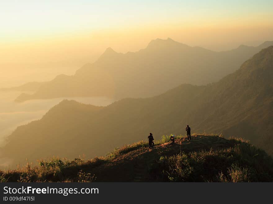 Stunning sunrise while mist atmosphere