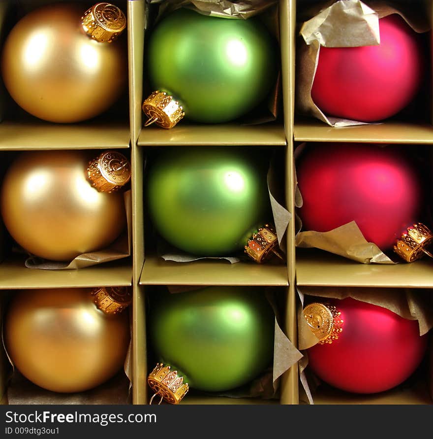 Green, Gold and Red Christmas Ornaments. Green, Gold and Red Christmas Ornaments