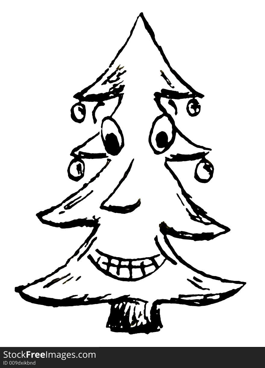 Ink illustration of a happy Christmas tree