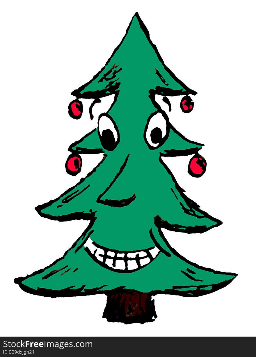 Ink illustration of a happy Christmas tree