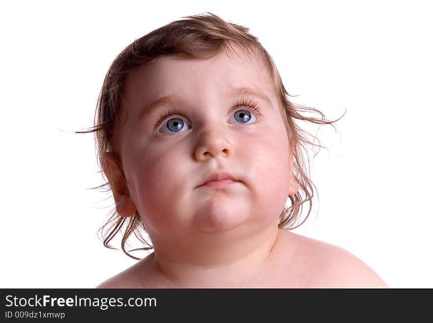 Child isolated on white background.