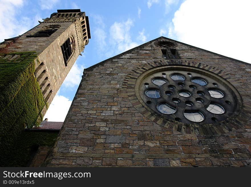 Bell tower and church in boston old and weathered