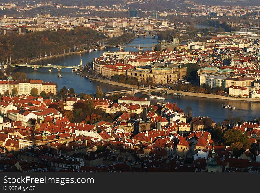 View of Prague and river Vltava, Czech