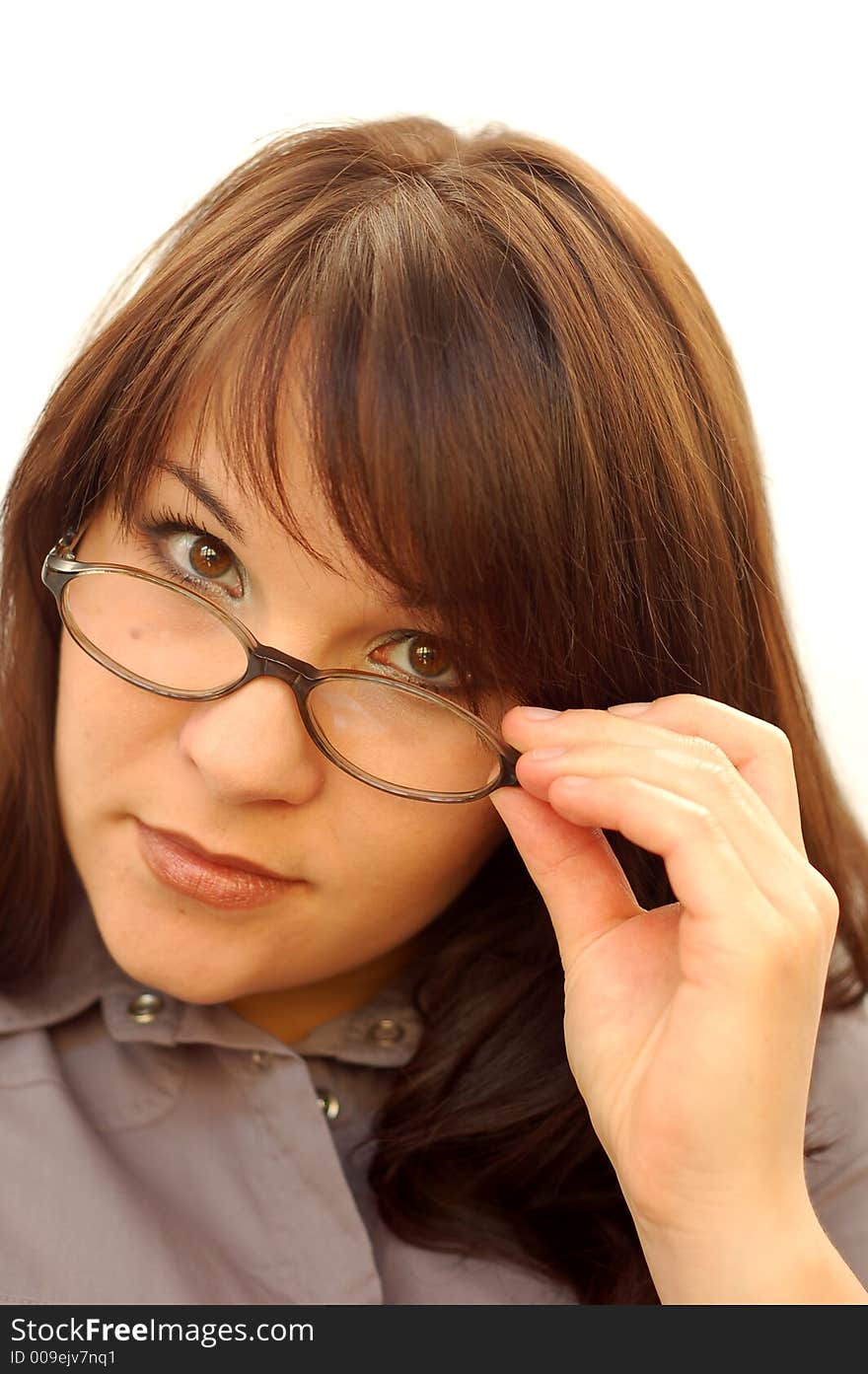 Businesswoman with glasses on pure white background. Businesswoman with glasses on pure white background