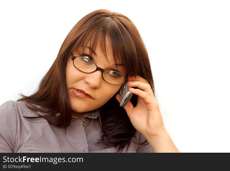 Beautiful woman yelling to mobile phone. Beautiful woman yelling to mobile phone