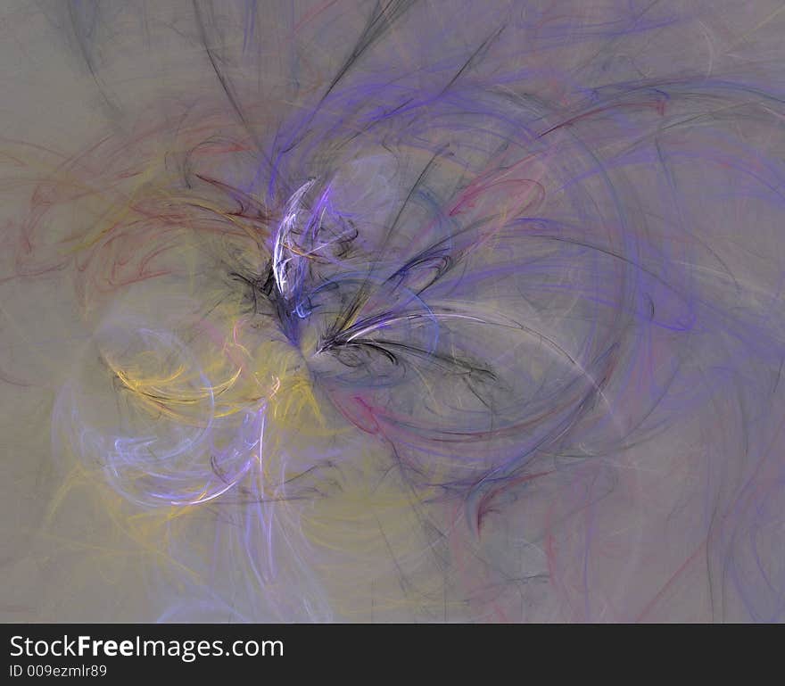 Abstract, grey background with purplish and yellow feathers. Abstract, grey background with purplish and yellow feathers